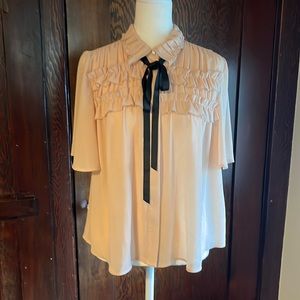 Zara Basic size XS Pink Button down Blouse with black tie EUC Like New No Flaws